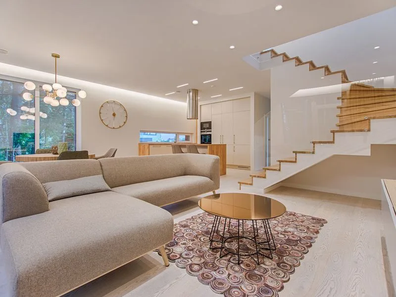 Modern open-concept living area in a new-construction home